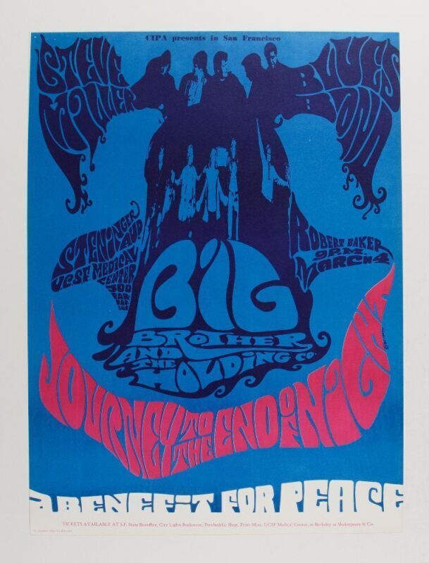 1967 Big Brother Janis Joplin Steve Miller Steninger Auditorium Poster Near Mint 89
