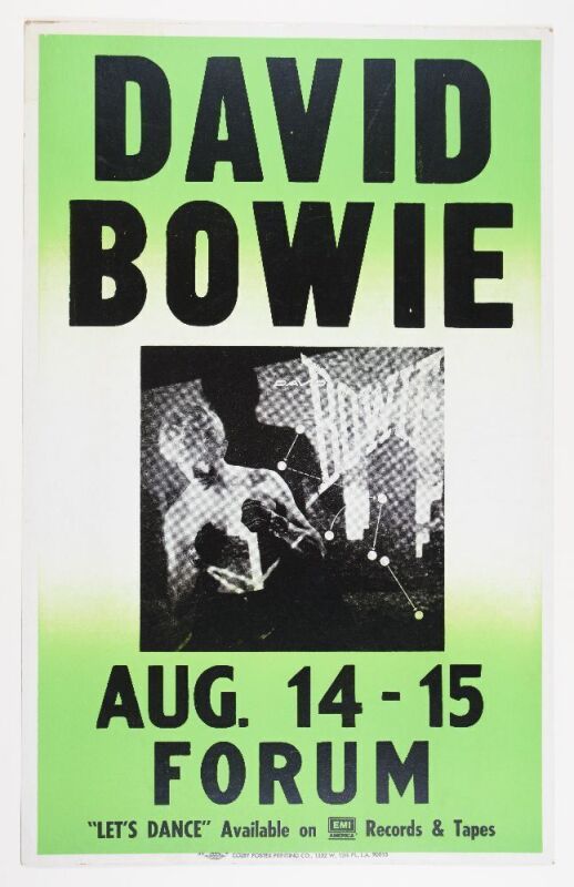 1983 David Bowie The Forum Inglewood Cardboard Poster Excellent 79
