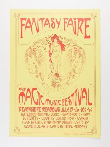 1967 The Doors Jefferson Airplane Fantasy Faire Magic Music Festival Poster Mint 91