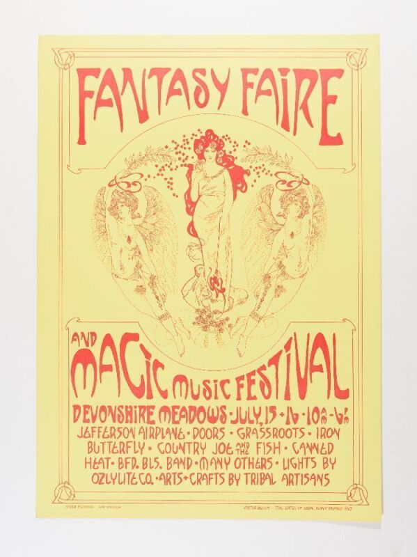 1967 The Doors Jefferson Airplane Fantasy Faire Magic Music Festival Poster Mint 91