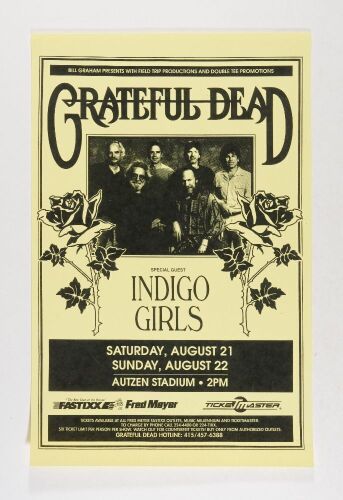 1993 Grateful Dead Indigo Girls Autzen Stadium Eugene Poster Mint 91