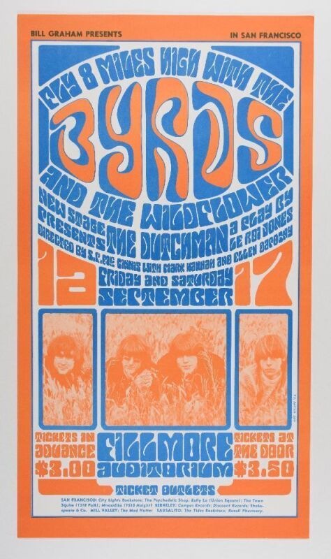1966 BG-28 The Byrds Wildflower Fillmore Auditorium RP-4 Poster Near Mint 87
