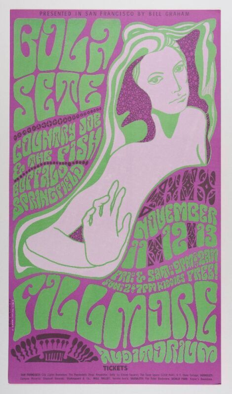1966 BG-36 Bola Sete Buffalo Springfield Fillmore Auditorium RP3 Poster Near Mint 83
