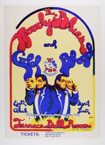 1970 Moody Blues Cold Blood Terrace Ballroom Salt Lake Signed Brown Poster Near Mint 81