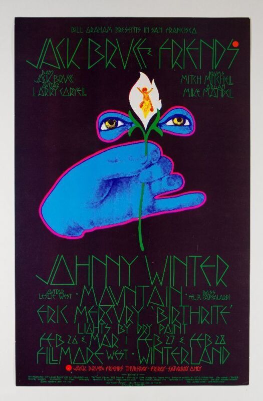 1970 BG-220 Johnny Winter Jack Bruce Fillmore West Poster Near Mint 85