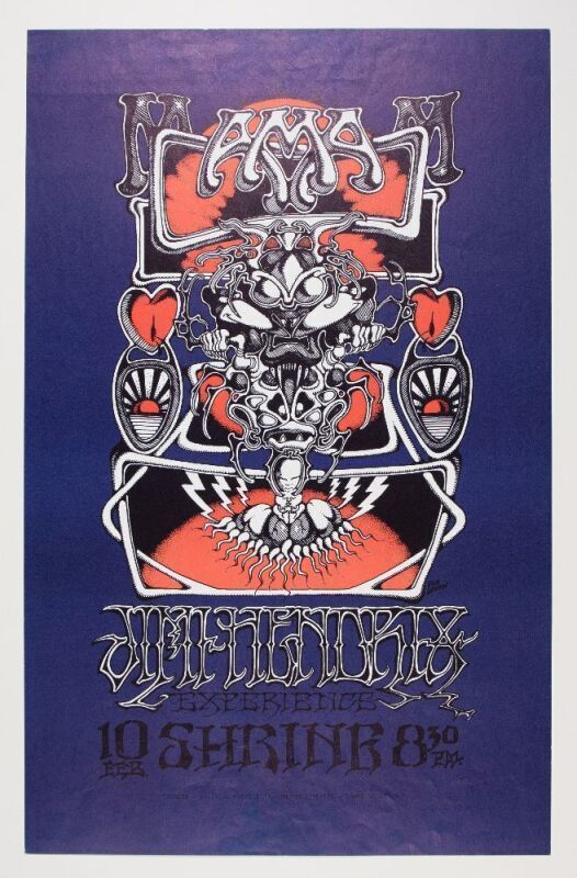 1968 AOR-3.68 Rick Griffin Jimi Hendrix Shrine Auditorium PP Pirate Printing Poster Excellent 71