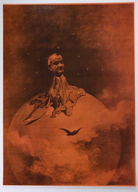 1968 Lyndon B. Johnson Gustave Dore The Raven Grim Reaper Headshop Poster Excellent 79