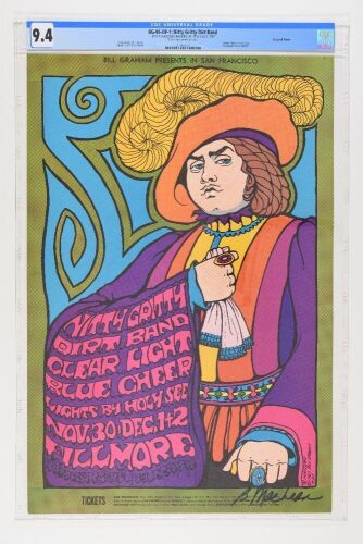 1967 BG-95 Blue Cheer Nitty Gritty Dirt Band Fillmore Auditorium Signed MacLean Poster CGC 9.4