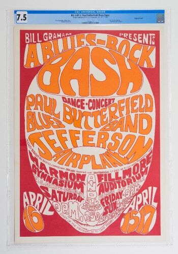 1966 BG-3 Jefferson Airplane Harmon Gymnasium & Fillmore Auditorium Poster CGC 7.5