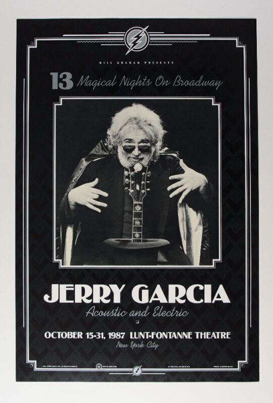 1987 Jerry Garcia Band Broadway Lunt-Fontanne Theatre Poster Excellent 79