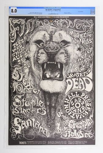 1968 BG-134 Grateful Dead Santana Steppenwolf Fillmore West Poster CGC 8.0