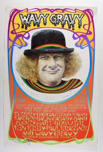 1986 Jerry Garcia Berkeley Wavy Gravy 50th Birthday Signed Mouse & Wavy Gravy Poster Extra Fine 65