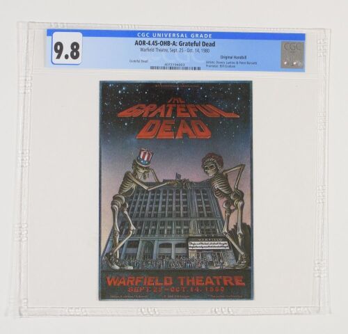 1980 AOR-4.45 Grateful Dead Warfield Theater Handbill CGC 9.8