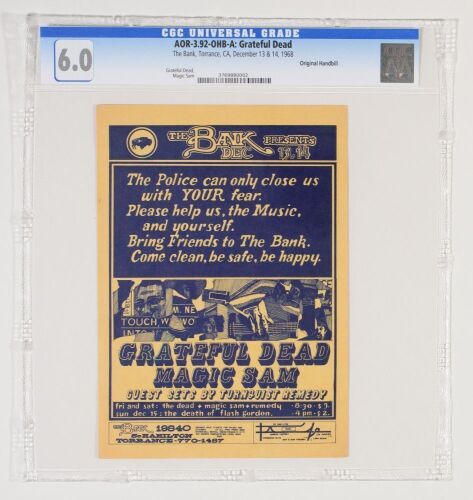 1968 AOR-3.92 Grateful Dead Magic Sam The Bank Torrance Handbill CGC 6.0