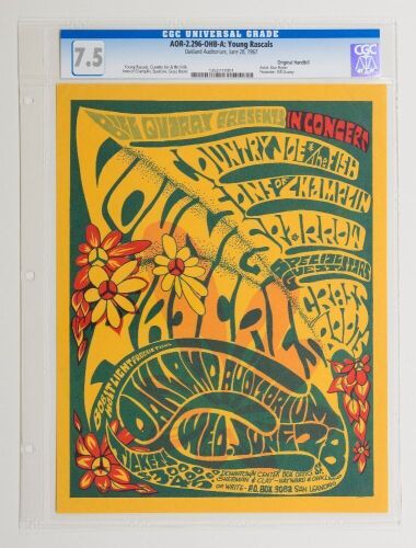 1967 AOR-2.296 Grateful Dead The Young Rascals Oakland Auditorium Handbill CGC 7.5