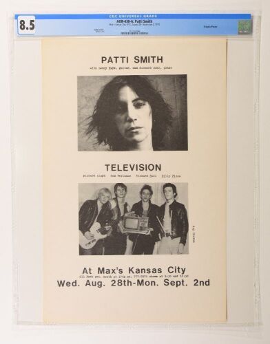 1974 AOR-430A Patti Smith Television Max's Kansas City New York City Poster CGC 8.5