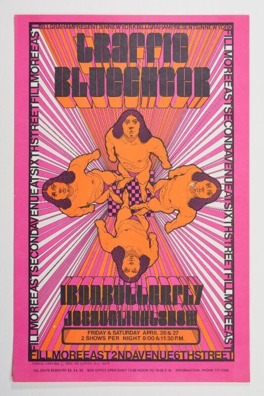 1968 AOR-2.102 Traffic Blue Cheer Iron Butterfly Fillmore East Poster Near Mint 89