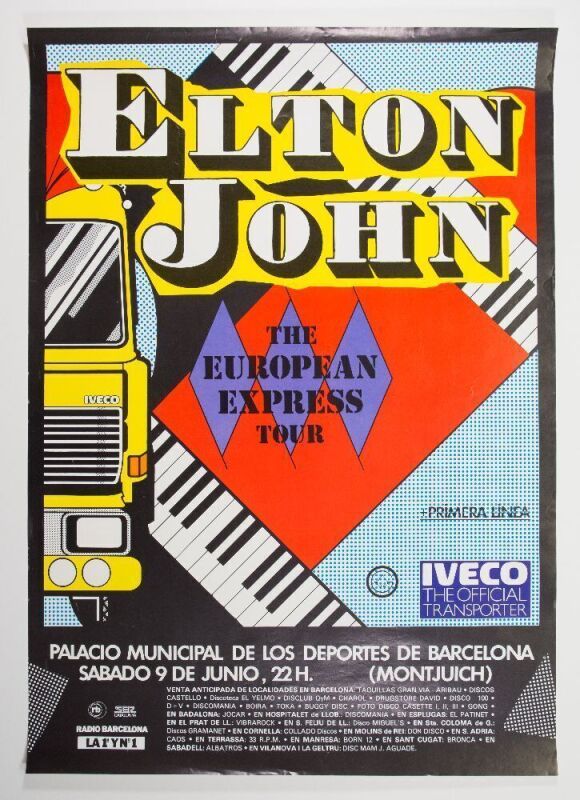 1984 Elton John Palacio Municipal de Deportes Barcelona Spain Poster Excellent 79