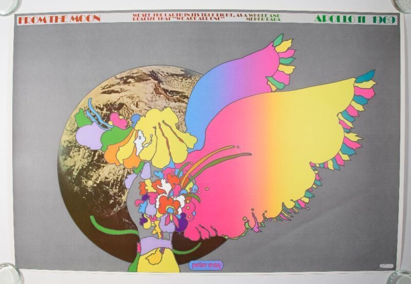 1969 Peter Max Moon Landing Apollo Eleven We Are All One Poster Excellent 79