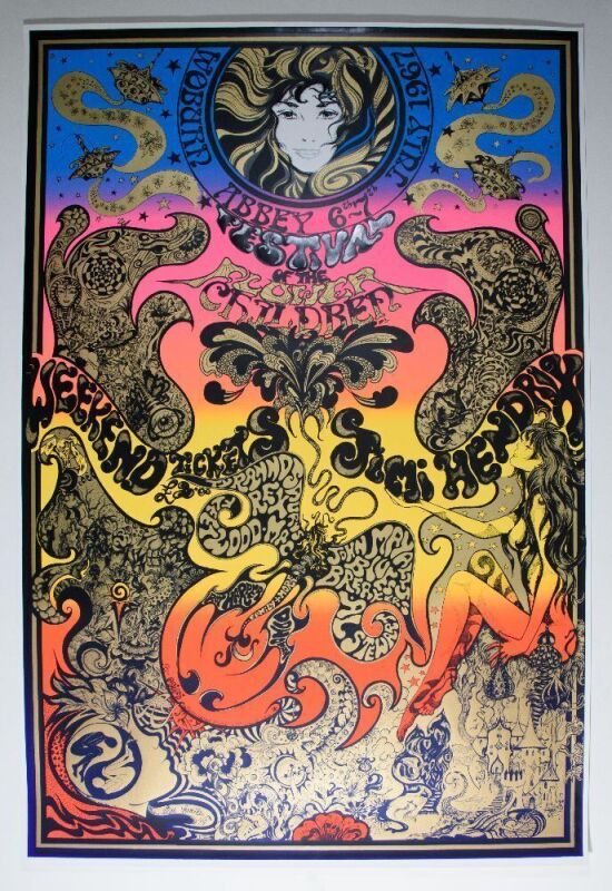 1991 Jimi Hendrix Festival of the Flower Children Lisa Fraity Blacklight Poster Mint 91