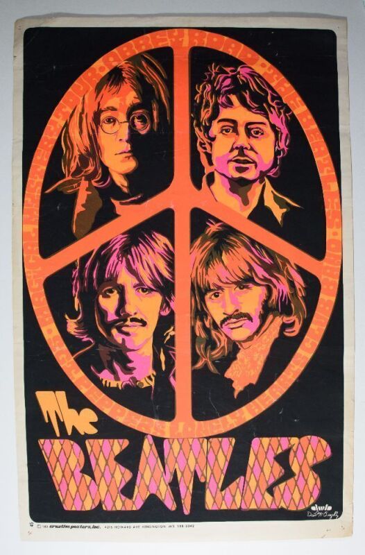 1969 Dail Beeghly The Beatles Later Years Peace Blacklight Poster Fine 59