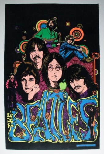 1975 The Beatles Dynamic Publications Flocked Blacklight Poster Excellent 79