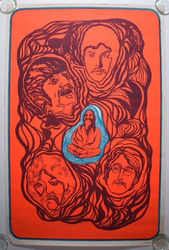 1968 Dan Shupe The Beatles with Maharishi Blacklight Poster Extra Fine 69