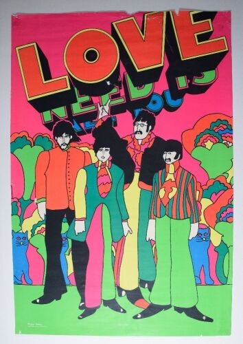 1967 The Beatles All You Need Is Love Blacklight Poster Fine 55