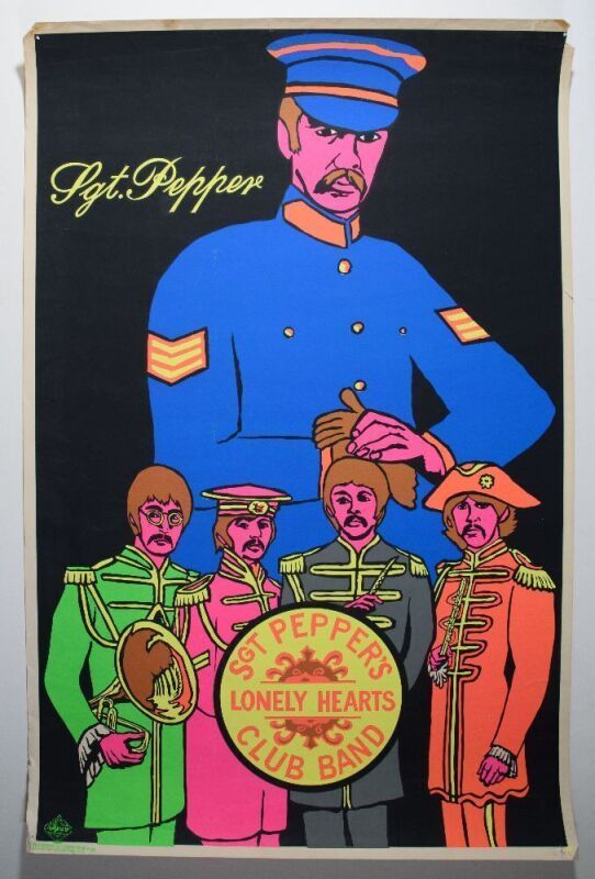 1968 The Beatles Sgt. Pepper's Lonely Hearts Club Band Apparatus Blacklight Poster Extra Fine 63