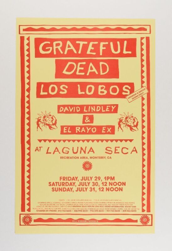 1988 Grateful Dead Los Lobos Laguna Seca Recreation Area Poster Mint 93