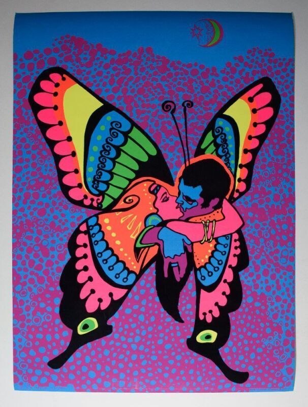 1971 Love Is A Beautiful Butterfly Hip Productions Flocked Blacklight Poster Near Mint 81