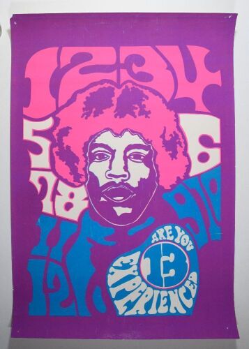 1969 Jimi Hendrix Are You Experienced 13 Blacklight Poster Excellent 75