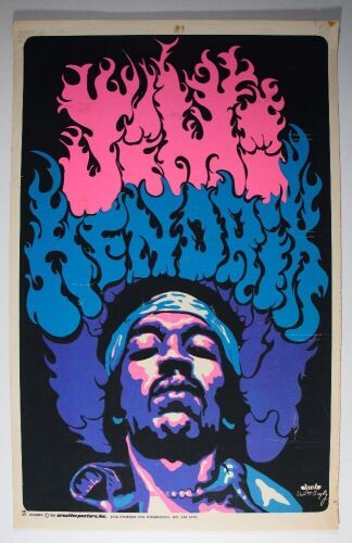 1969 Jimi Hendrix Dail Beeghly Blacklight Poster Extra Fine 69