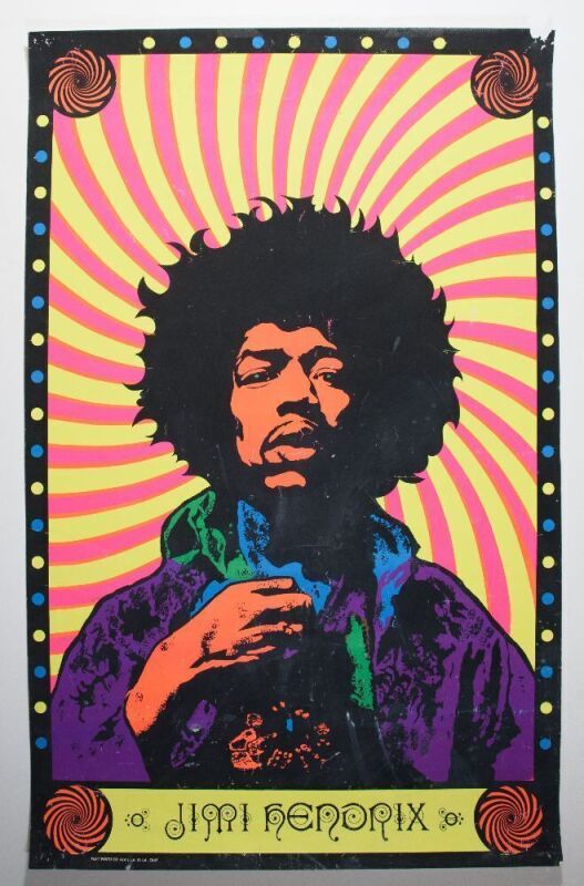 1969 Jimi Hendrix Platt Poster Co Silkscreen Blacklight Poster Fine 53