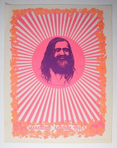 1968 The Beatles Maharishi Mahesh Yogi Transcendental Meditation Blacklight Poster Near Mint 83