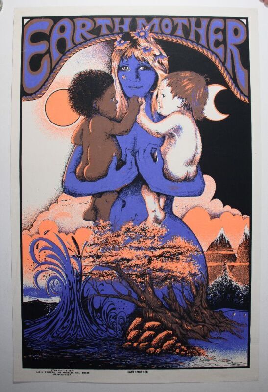 1972 Earthmother Star City Los Angeles Blacklight Poster Excellent 75