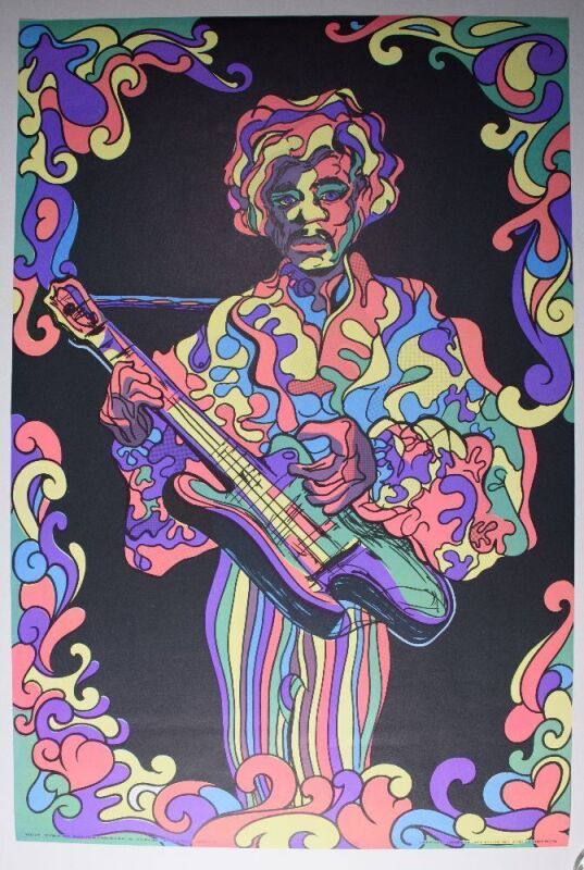 1969 Jimi Hendrix Fierro Wespac Visual Communications Blacklight Poster Near Mint 83