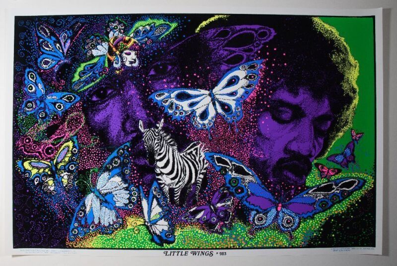 1981 Leon Hendrix Jimi Hendrix Little Wings Flocked Blacklight Poster Near Mint 89
