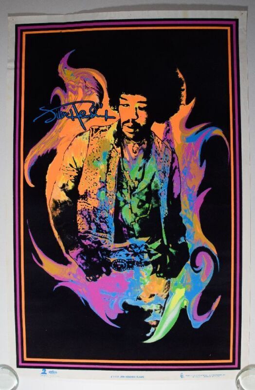 1996 Jimi Hendrix Flame Experience Authentic Hendrix Flocked Blacklight Poster Fine 59