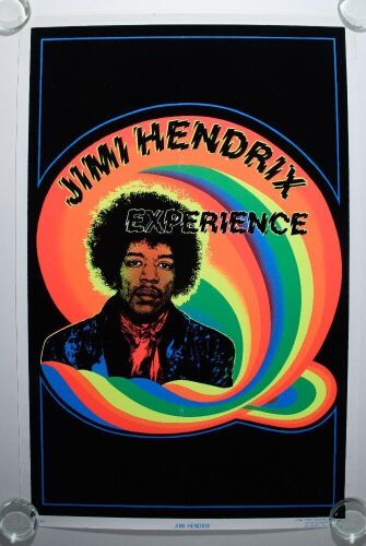 1981 Jimi Hendrix Experience Rainbow Flocked Blacklight Poster Excellent 73