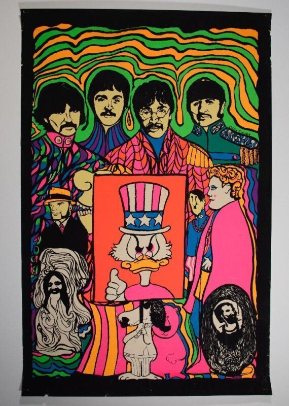 1969 Dan Shupe The Beatles Collage Blacklight Poster Extra Fine 63