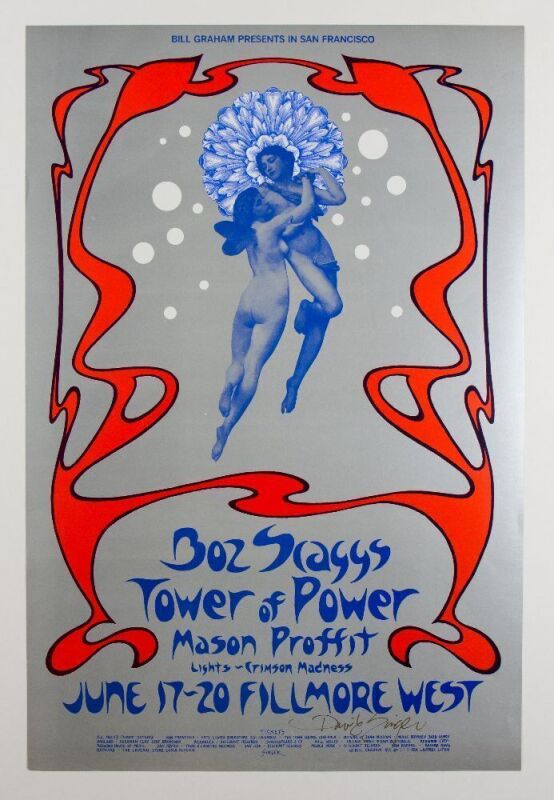 1971 BG-285 Boz Scaggs Fillmore Signed Singer Poster Near Mint 83