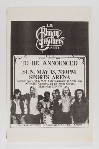 1979 Allman Brothers Band San Diego Sports Arena Poster Near Mint 85