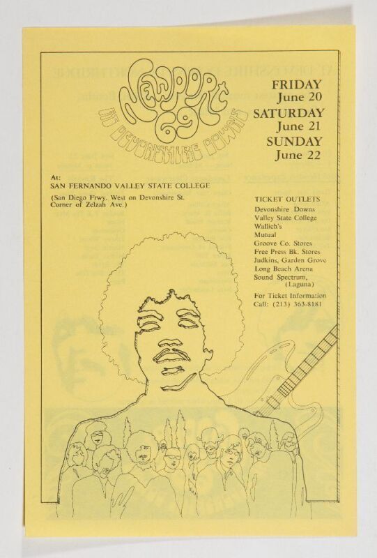 1969 Jimi Hendrix Ike & Tina Turner Steppenwolf Newport Devonshire Downs Handbill Near Mint 89