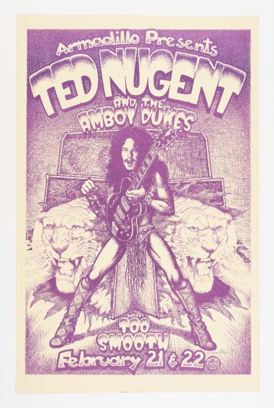 1975 Ted Nugent Armadillo World Headquarters Signed Micael Priest Poster Near Mint 89