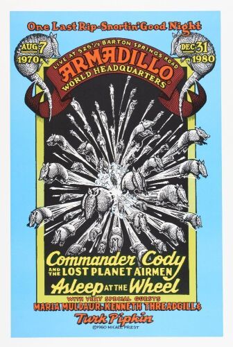 1980 Commander Cody Armadillo World Headquarters Final Show Signed Micael Priest Poster Near Mint 89