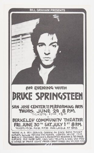 1978 Bruce Springsteen San Jose Center Signed Randy Tuten Poster Mint 91