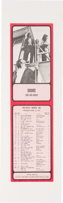 1971 The Doors Love Her Madly Los Angeles 93/KHJ AM Radio Survey Near Mint 89