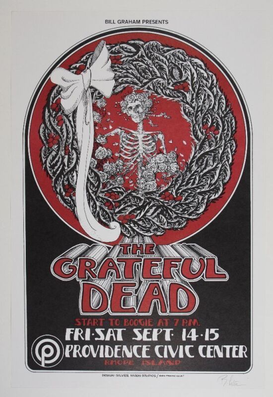 1973 Grateful Dead Providence Civic Center Signed Randy Tuten Poster Mint 91