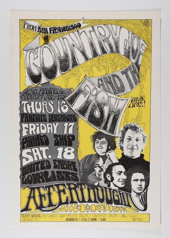 1967 Bob Masse Country Joe & The Fish The Afterthought Vancouver Poster Excellent 75